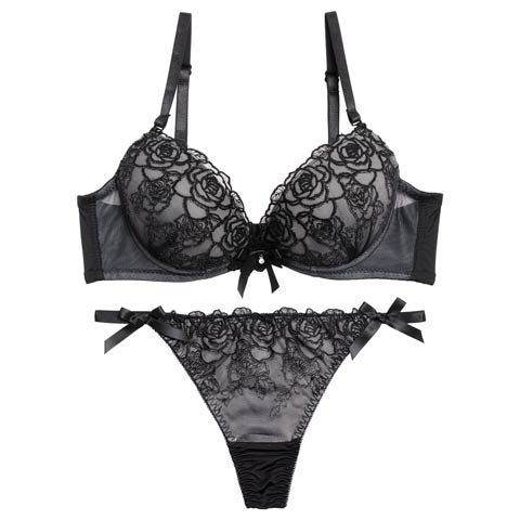 12/1新作!【Tバック】【三上悠亜着用】ルミエールリボンローズブラジャー&Tバックショーツ[推し][人気](ブラック-A70/ショーツM)