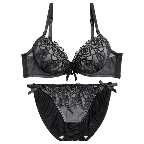 12/1新作!【EFサイズ】【三上悠亜着用】ルミエールリボンローズブラジャー&フルバックショーツ[推し](ブラック-E70/ショーツM)