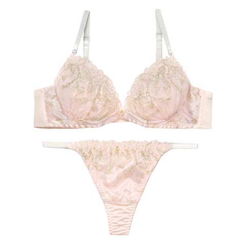 1/14新作!【Tバック】フェミニンバタフライエンブロイダリーブラジャー＆Tバックショーツ[推し][人気](ピンク-A70/ショーツM)