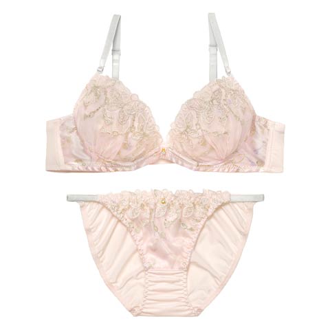1/14新作!【EFサイズ】フェミニンバタフライエンブロイダリーブラジャー＆フルバックショーツ[推し](ピンク-E70/ショーツM)