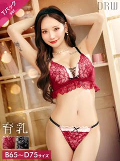 12/26新作!ディープリボンレースアップ育乳脇高ブラジャー&バック透けTバックショーツ[推し][人気]