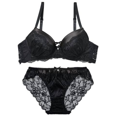 11/21新作!グリッターベロアレーシィブラジャー&バック透けフルバックショーツ[推し][人気](ブラック-B65/ショーツM)