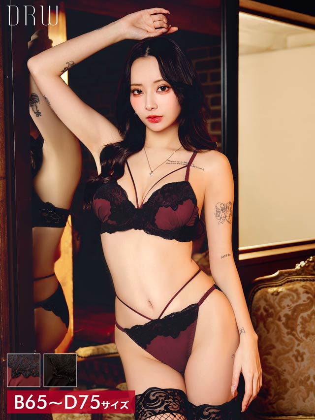 3/18新作!シャドウレーシィコードブラジャー&バック透けフルバックショーツ[推し][人気]