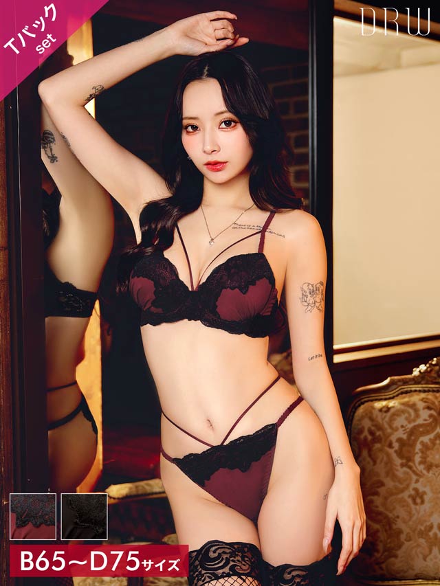 3/18新作!シャドウレーシィコードブラジャー&バック透けTバックショーツ[推し][人気]
