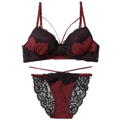 3/18新作!【EFサイズ】シャドウレーシィコードブラジャー&バック透けフルバックショーツ[推し](ボルドー-E70/ショーツM)