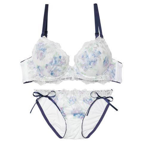 11/24新作!ピュアブロッサムベールブラジャー&フルバックショーツ[推し][人気](ネイビー-B65/ショーツM)
