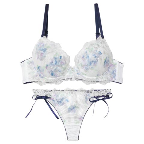 1/19新作!【Tバック】ピュアブロッサムベールブラジャー&Tバックショーツ[推し][人気](ネイビー-B65/ショーツM)