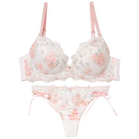 1/19新作!【Tバック】ピュアブロッサムベールブラジャー&Tバックショーツ[推し][人気](ピンク-B65/ショーツM)