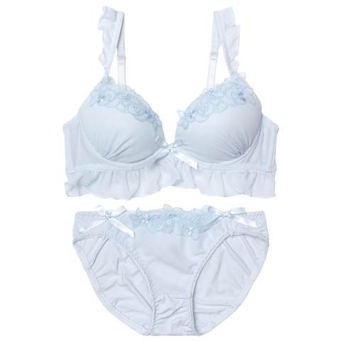 11/28新作!【EFサイズ】パステルブルーミングフリルブラジャー&フルバックショーツ[推し](サックス-E70/ショーツM)
