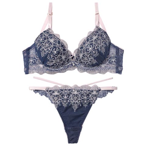 12/5新作!【Tバック】グリッターダマスククロスブラジャー&バック透けTバックショーツ[推し][人気](ネイビー-B65/ショーツM)