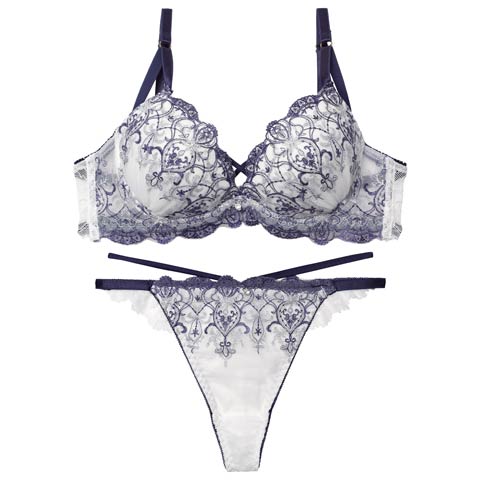 12/5新作!【Tバック】グリッターダマスククロスブラジャー&バック透けTバックショーツ[推し][人気](ホワイト-B65/ショーツM)