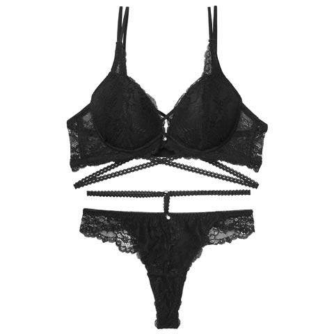 2/27新作!【Tバック】リュクスコードレースブラジャー&バック透けTバックショーツ[推し][人気](ブラック-B65/ショーツM)