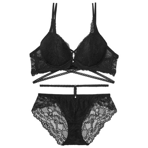 2/27新作!【EFサイズ】リュクスコードレースブラジャー&バック透けフルバックショーツ[推し](ブラック-E70/ショーツM)