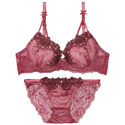 2/9新作!ゴシックダークフラワーブラジャー&バック透けフルバックショーツ[推し][人気](ワインレッド-A70/ショーツM)