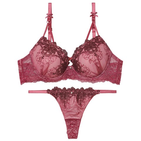 2/9新作!【Tバック】ゴシックダークフラワーブラジャー&バック透けTバックショーツ[推し][人気](ワインレッド-A70/ショーツM)