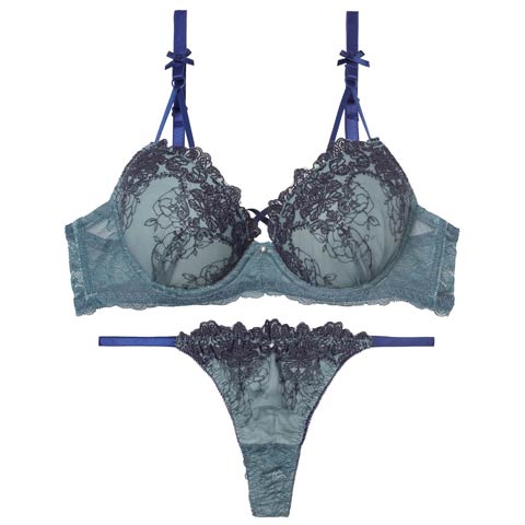 2/9新作!【Tバック】ゴシックダークフラワーブラジャー&バック透けTバックショーツ[推し][人気](グリーン-A70/ショーツM)