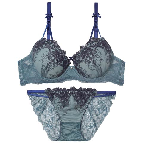 2/9新作!【EFサイズ】ゴシックダークフラワーブラジャー&バック透けフルバックショーツ[推し](グリーン-E70/ショーツM)