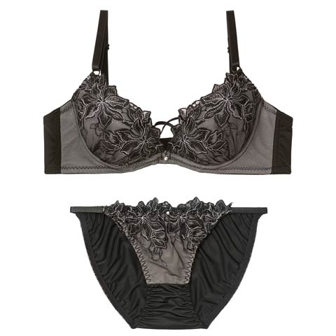 2/6新作!エレガントブルームコード育乳脇高ブラジャー&フルバックショーツ[推し][人気](ブラック-A70/ショーツM)