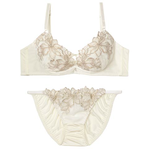 2/6新作!エレガントブルームコード育乳脇高ブラジャー&フルバックショーツ[推し][人気](アイボリー-A70/ショーツM)