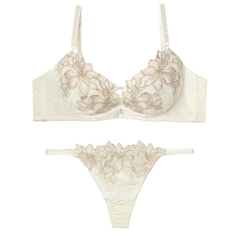 2/6新作!【Tバック】エレガントブルームコード育乳脇高ブラジャー&Tバックショーツ[推し][人気](アイボリー-A70/ショーツM)