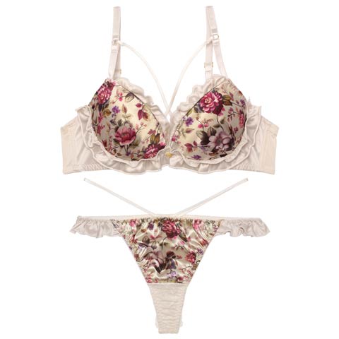 12/29新作!【Tバック】グロリアスブルームフリルブラジャー&バック透けTバックショーツ[推し][人気](シャンパンゴールド-A70/ショーツM)