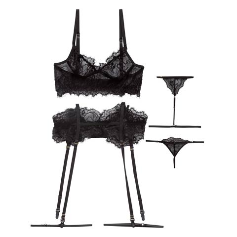 10/8新作!【Tバック】【4点セット】センシュアルレディレースブラジャー&Tバック&チョーカー&足リンク[推し](ブラック-フリー)