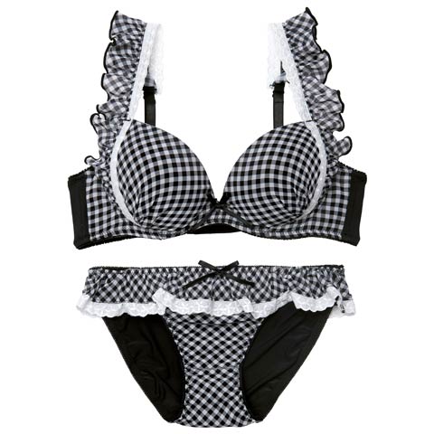 12/3新作!【かとゆり着用】ラブリーギンガムチェックブラジャー&フルバックショーツ[推し][人気](ブラック-A70/ショーツM)