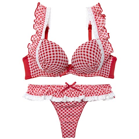 12/3新作!【Tバック】【かとゆり着用】ラブリーギンガムチェックブラジャー&Tバックショーツ[推し][人気](レッド-A70/ショーツM)