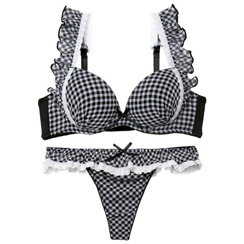 12/3新作!【Tバック】【かとゆり着用】ラブリーギンガムチェックブラジャー&Tバックショーツ[推し][人気](ブラック-A70/ショーツM)
