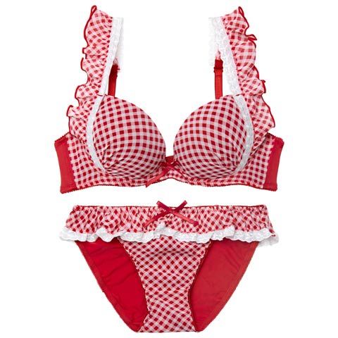 12/3新作!【EFサイズ】【かとゆり着用】ラブリーギンガムチェックブラジャー&フルバックショーツ[推し](レッド-E70/ショーツM)