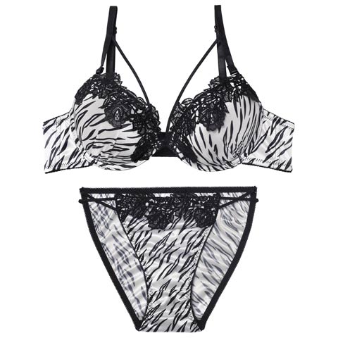 11/26新作!スパイシーゼブラコードブラジャー&フルバックショーツ[推し][人気](ホワイト-B65/ショーツM)