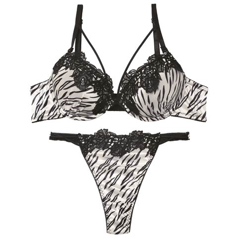 11/26新作!【Tバック】スパイシーゼブラコードブラジャー&Tバックショーツ[推し][人気](ホワイト-B65/ショーツM)