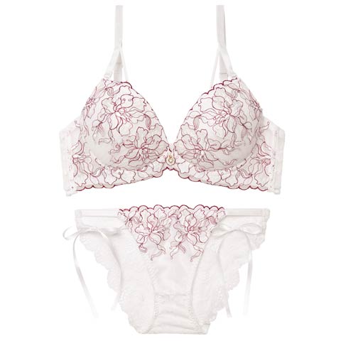 1/21新作!【かとゆり着用】レディブーケエンブロイダリーブラジャー＆サイド紐バック透けフルバックショーツ[推し][人気](オフホワイト-A70/ショーツM)