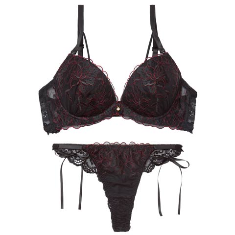 1/21新作!【Tバック】【かとゆり着用】レディブーケエンブロイダリーブラジャー＆サイド紐バック透けTバックショーツ[推し][人気](ブラック-A70/ショーツM)