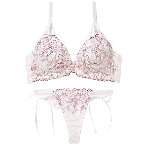 1/21新作!【Tバック】【かとゆり着用】レディブーケエンブロイダリーブラジャー＆サイド紐バック透けTバックショーツ[推し][人気](オフホワイト-A70/ショーツM)