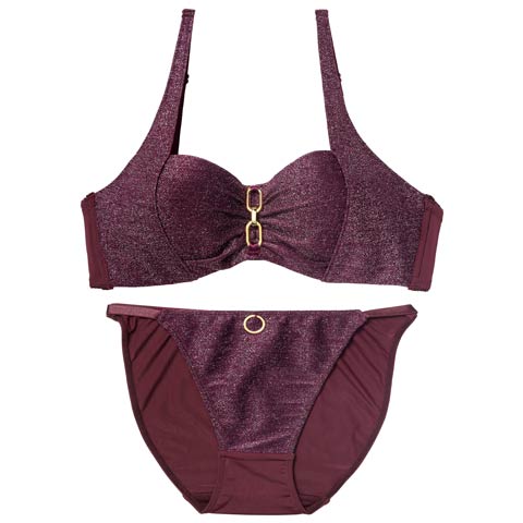 12/17新作!シャイニーエレガントチェーンブラジャー＆フルバックショーツ[推し][人気](パープル-B65/ショーツM)