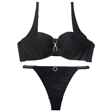 12/17新作!【Tバック】シャイニーエレガントチェーンブラジャー＆Tバックショーツ[推し][人気](ブラック-B65/ショーツM)