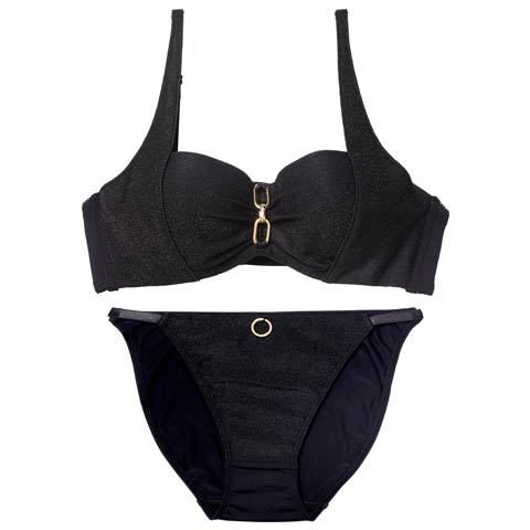 12/17新作!【EFサイズ】シャイニーエレガントチェーンブラジャー＆フルバックショーツ[推し](ブラック-E70/ショーツM)