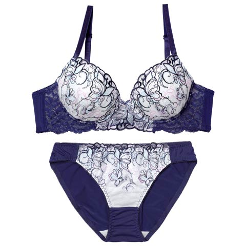 3/13新作!【EFサイズ】ドリーミングバタフライブラジャー&フルバックショーツ[推し](ネイビー-E70/ショーツM)