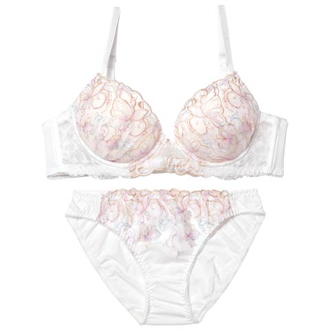 3/13新作!【EFサイズ】ドリーミングバタフライブラジャー&フルバックショーツ[推し](ホワイト-E70/ショーツM)