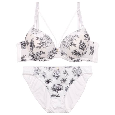 3/25新作!アンティークフラワーコードブラジャー&フルバックショーツ[推し](ホワイト-B65/ショーツM)