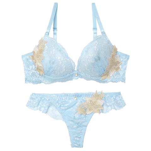 3/23新作!【Tバック】ラグジュアリーブルームレースブラジャー&バック透けTバックショーツ[推し](サックス-A70/ショーツM)