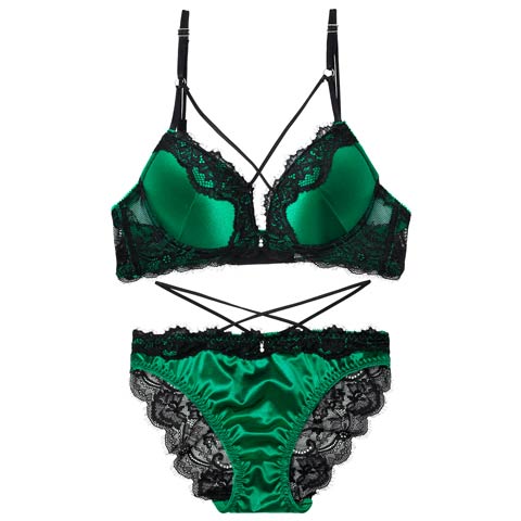 4/24新作!ディープレースクロスコードブラジャー&バック透けフルバックショーツ[推し](グリーン-B65/ショーツM)