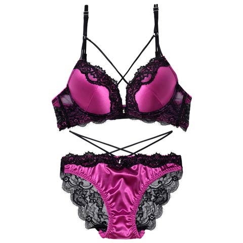 4/24新作!【EFサイズ】ディープレースクロスコードブラジャー&バック透けフルバックショーツ[推し](パープル-E70/ショーツM)