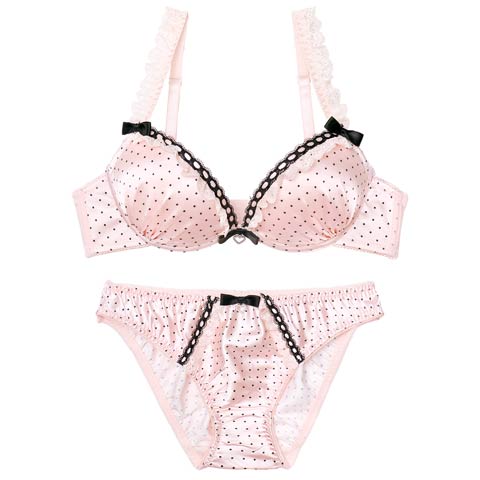 2/6新作!【EFサイズ】スウィートリボンドットブラジャー＆フルバックショーツ[推し](ピンク-E70/ショーツM)