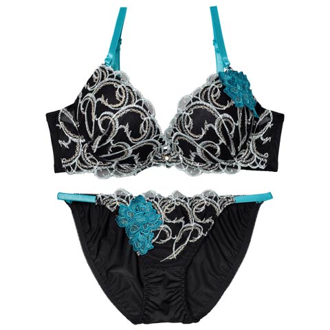 3/30新作!【三上悠亜着用】エレガントアシンメトリーブロッサムブラジャー&フルバックショーツ[推し][人気](ブラック-A70/ショーツM)