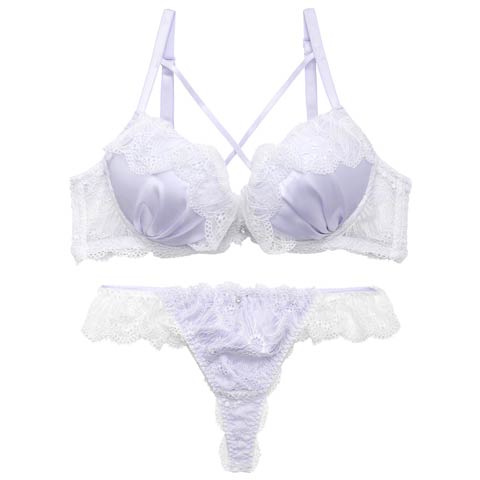 4/8新作!【Tバック】【かとゆり着用】ミルキーサテンレースブラジャー&バック透けTバックショーツ[推し][人気](パープル-A70/ショーツM)