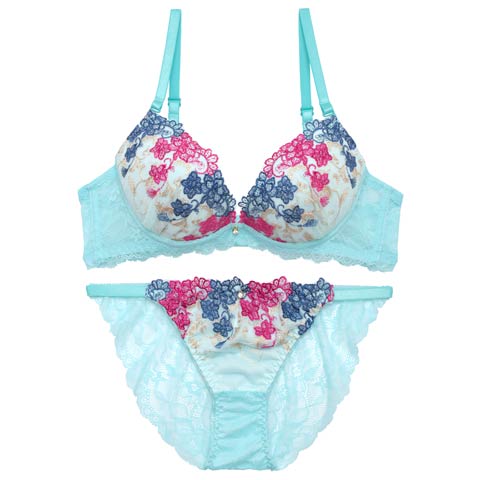 4/13新作!アラベスクビビッドブルームブラジャー&バック透けフルバックショーツ[推し][人気](ミント-A70/ショーツM)