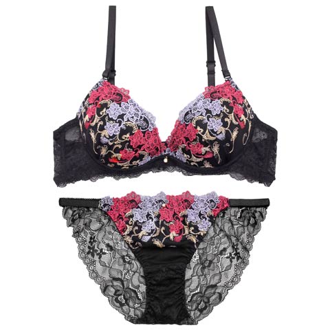4/13新作!アラベスクビビッドブルームブラジャー&バック透けフルバックショーツ[推し][人気](ブラック-A70/ショーツM)