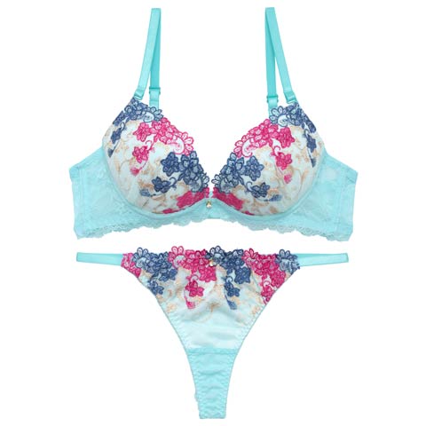 4/13新作!【Tバック】アラベスクビビッドブルームブラジャー&バック透けTバックショーツ[推し][人気](ミント-A70/ショーツM)